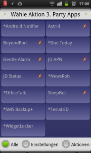 Tasker listet die möglichen 3rd-Party-Apps auf, die als Aktion genutzt werden können